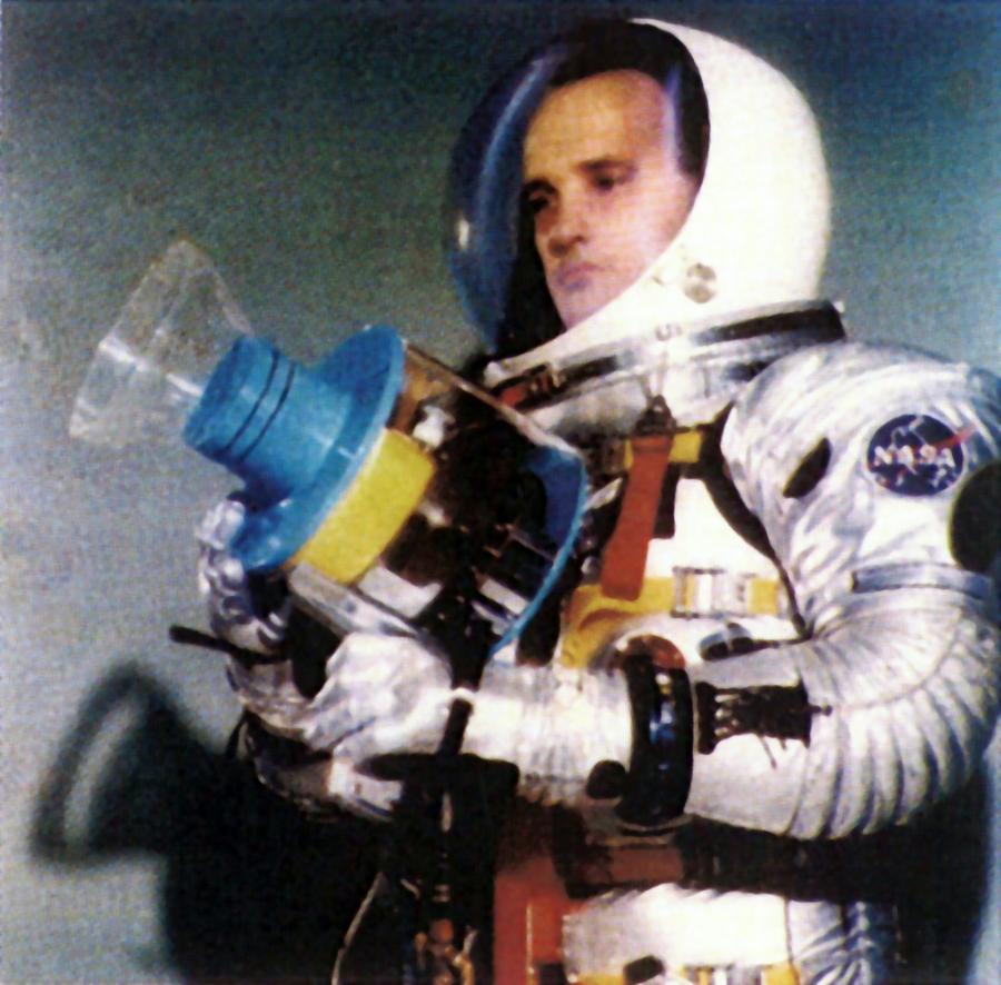 Astronaut Holding Protoype Space EB Welding Unit